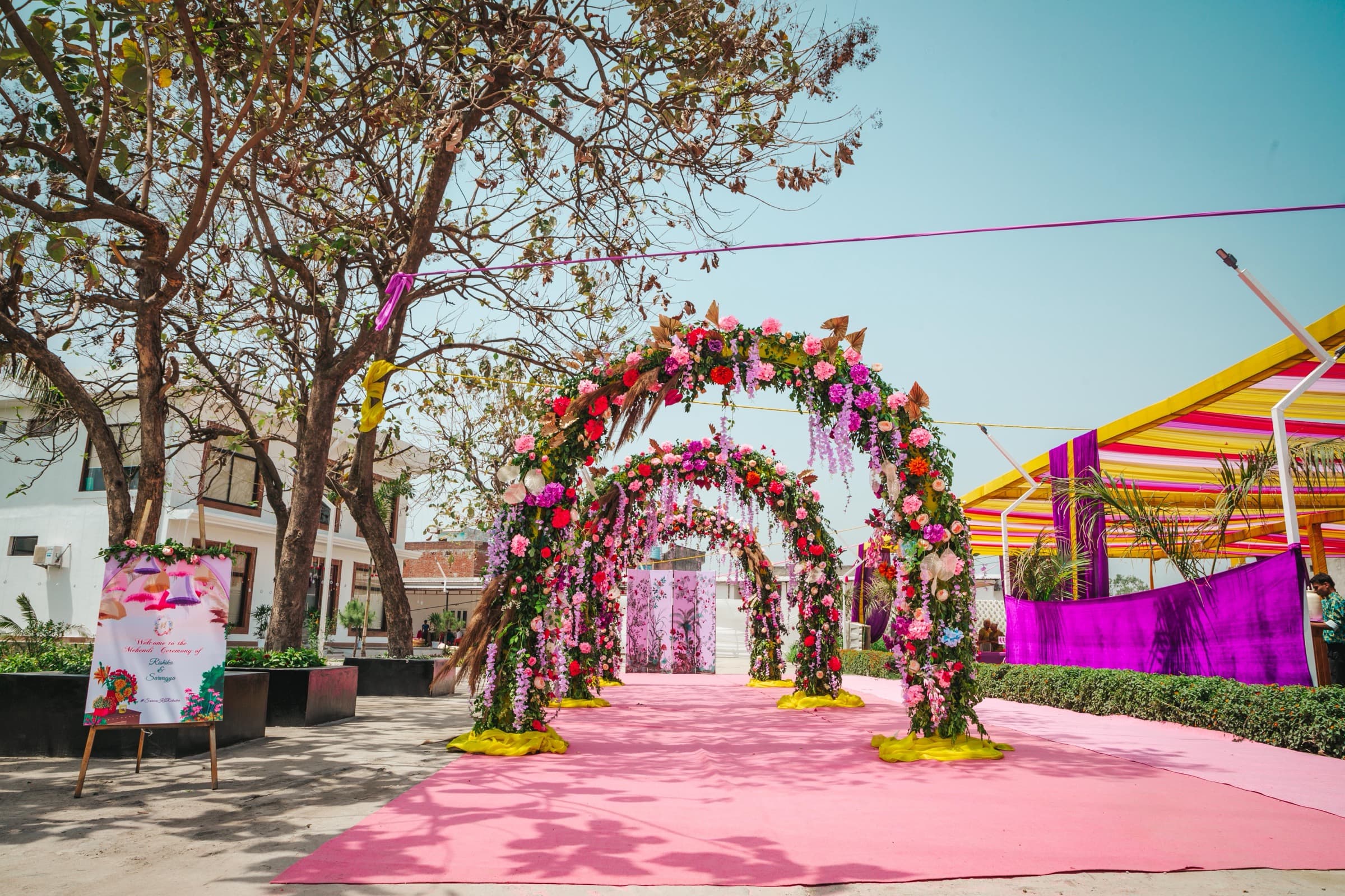 Wedding entry floral walkway at Hotel Vasant