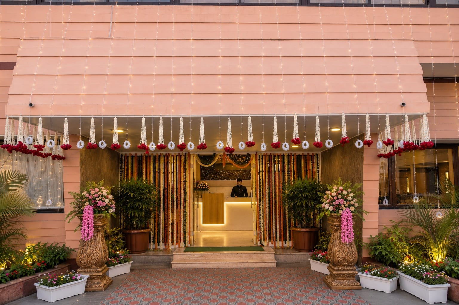 Decorated reception entrance at Hotel Vasant