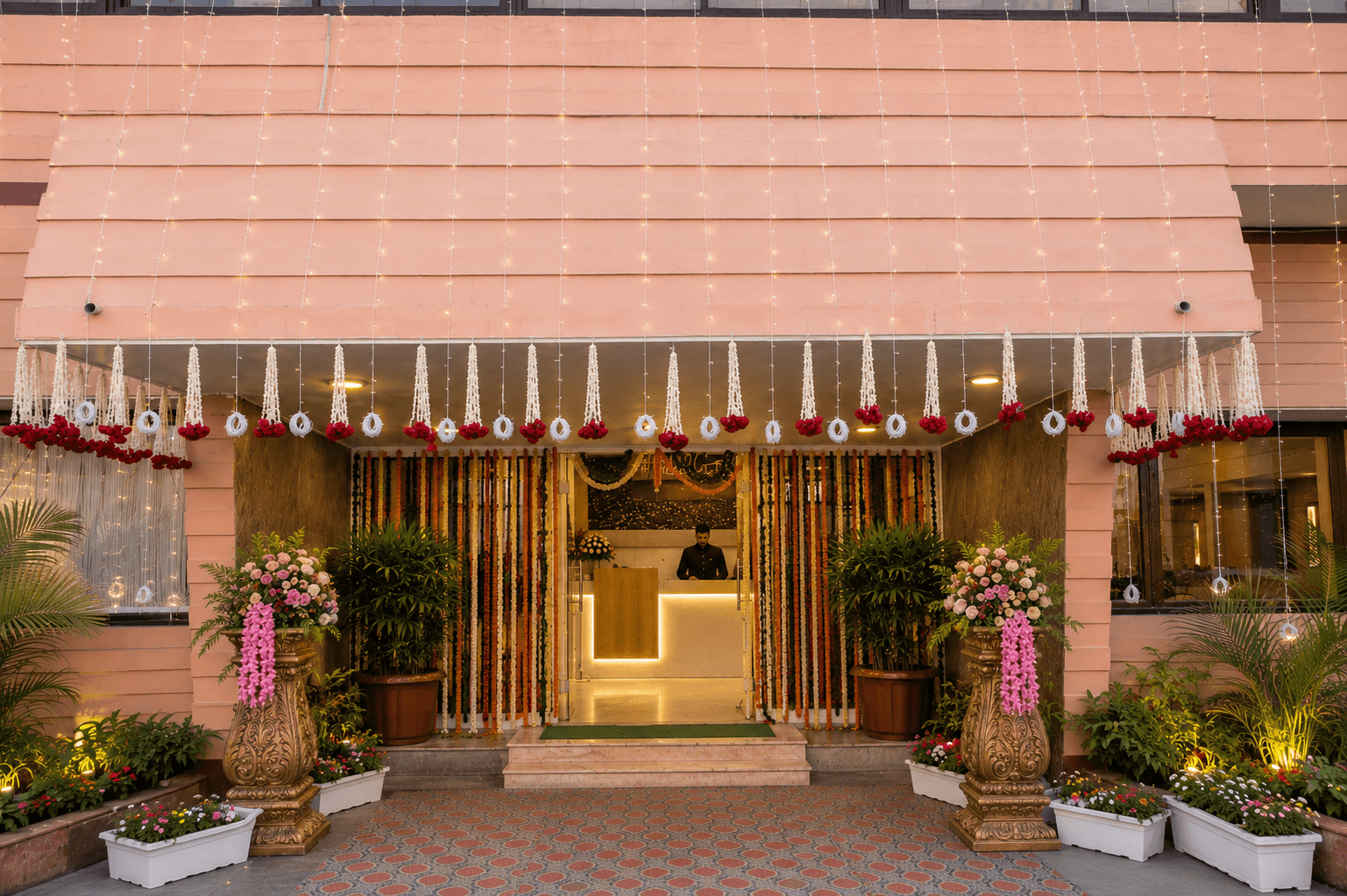 Decorated reception entrance at Hotel Vasant