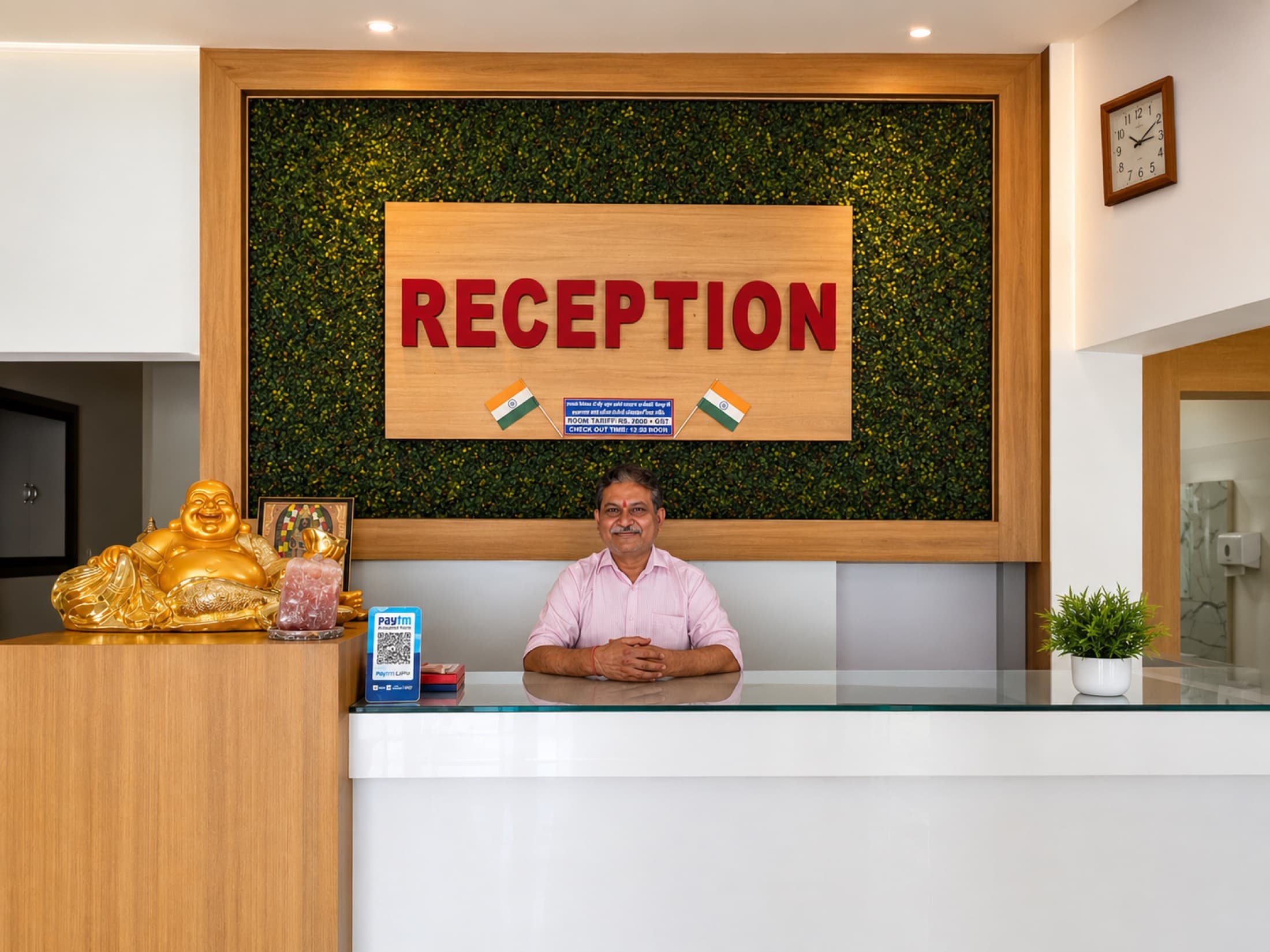 Hotel Vasant reception area decorated for guest arrival